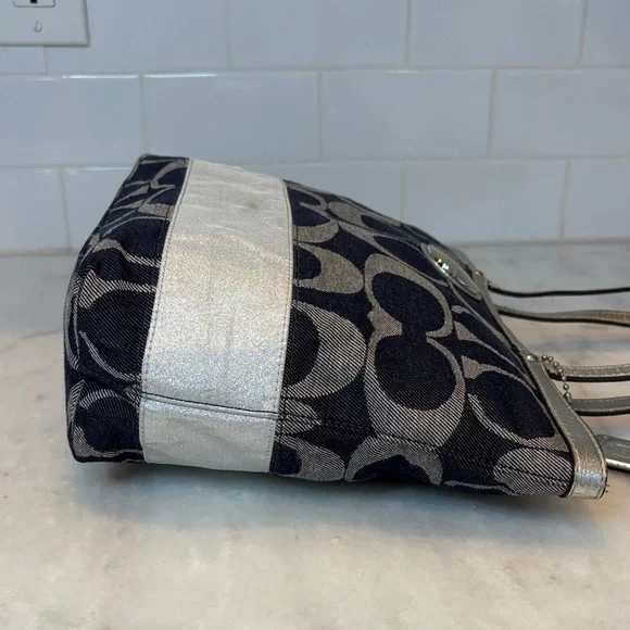 Coach Y2K Vintage Denim Jacquard Signature Stripe Tote